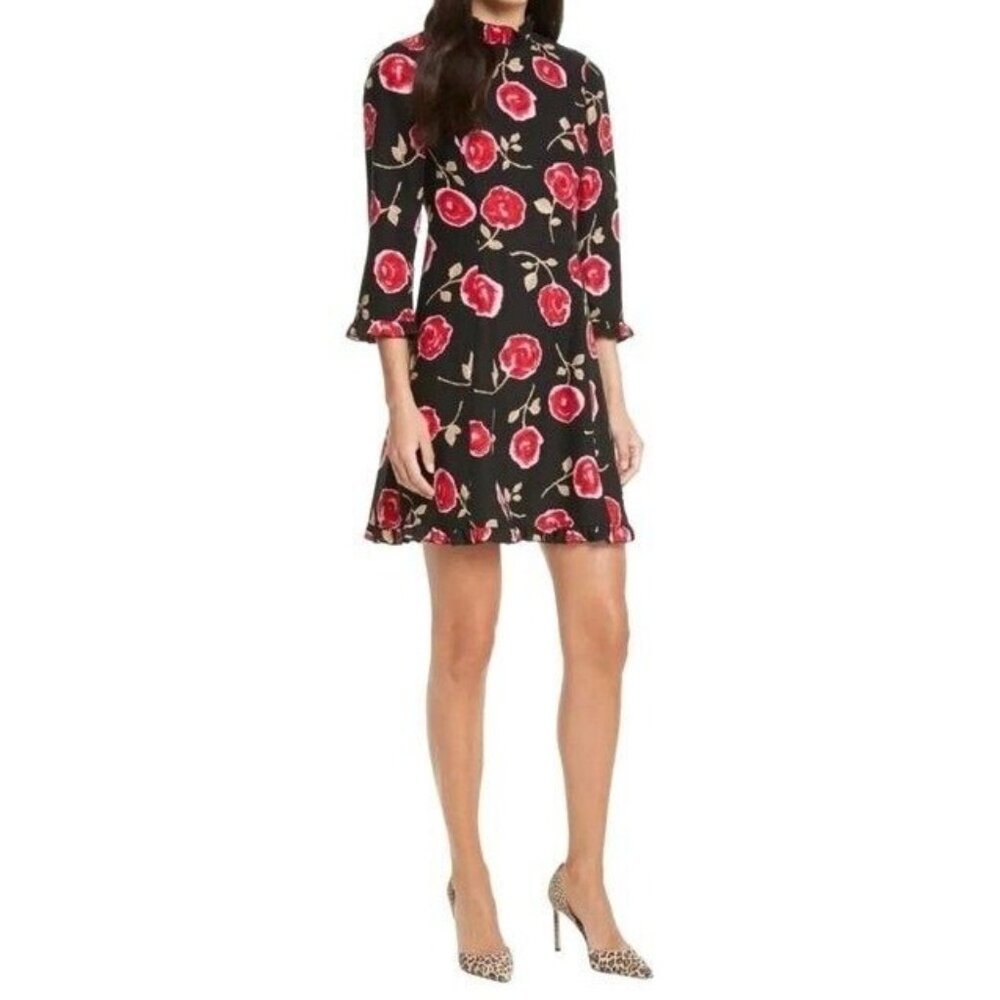 Kate Spade New York‎ Dress Size 00 Hazy Rose Black Floral Print 3/4 Sleeve